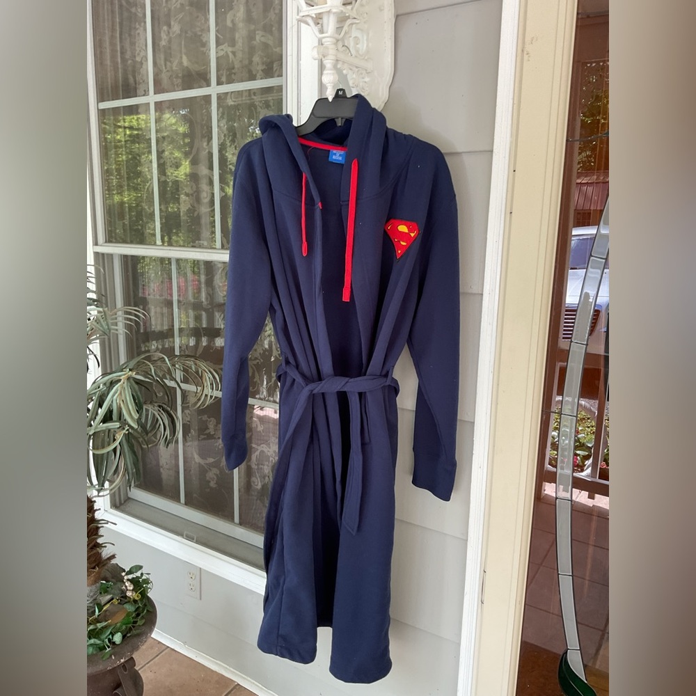 Superman DC Comics Men's Blue Bath Robe Sleepwear Hooded US Size S/M